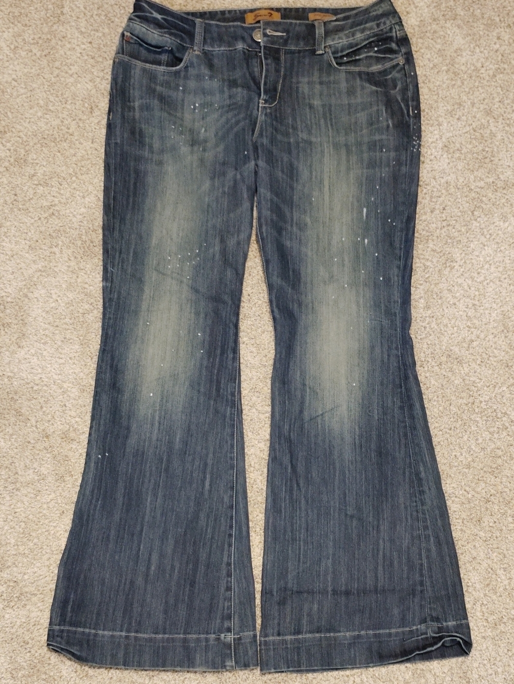 Seven7 Dark Blue Flare Jeans with Paint-Splatter Detail